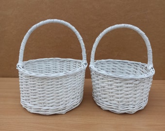 White Wicker Easter Basket with Solid Blue Liner main image 1