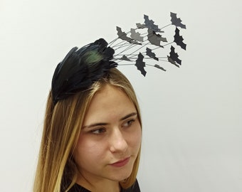 Black Feather Bat Headband: Halloween Vampire Batgirl Party Headpiece