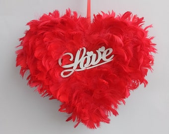 Red Heart Wreath, Valentine Heart Wreath, Love Wreath, Heart Wreath, Heart Wall Hanging, Red Heart for Door, Valentines Wreath,  red heart