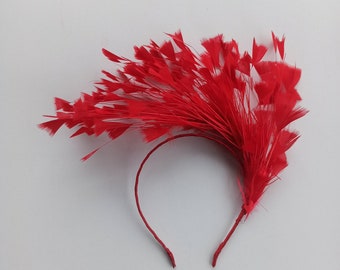 Full Feather Large Fascinator on Headband for Weddings and Race Days, Red  Feather Halo Headband, Red Feather Headpiece, Red Fascinator