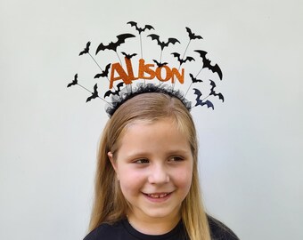 Custom Halloween black Bat Headband for girls, kids halloween bat crown, Halloween Gift for kid, Bat Costume Accessory, Halloween Photo Prop