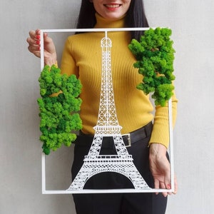 Moss wall art, Eiffel tower wall decor, Paris lover, wife gift, gift for her, romantic wall decor, moss art