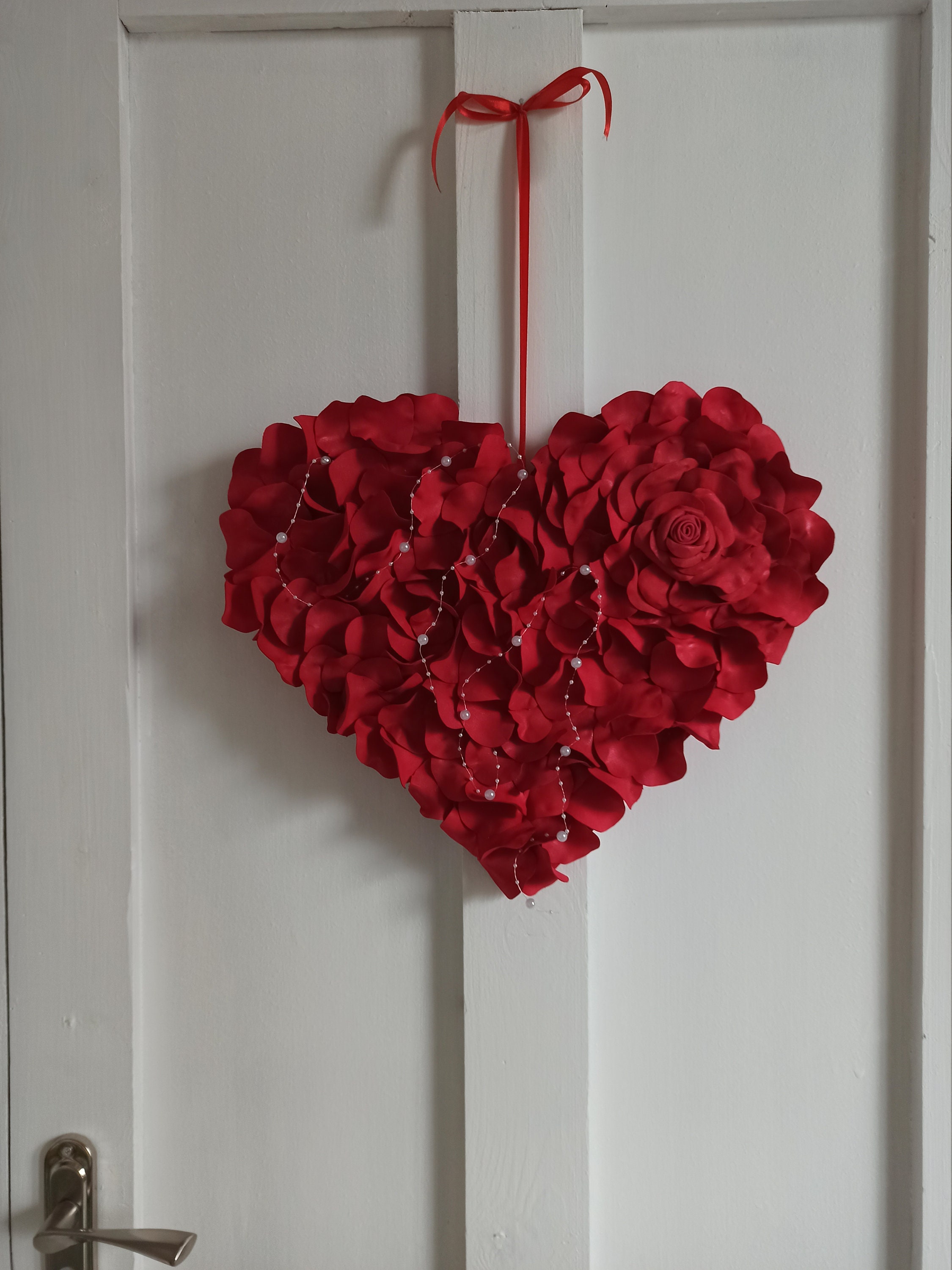 Red heart door wreath Wedding heart wreath Rose HEART Etsy
