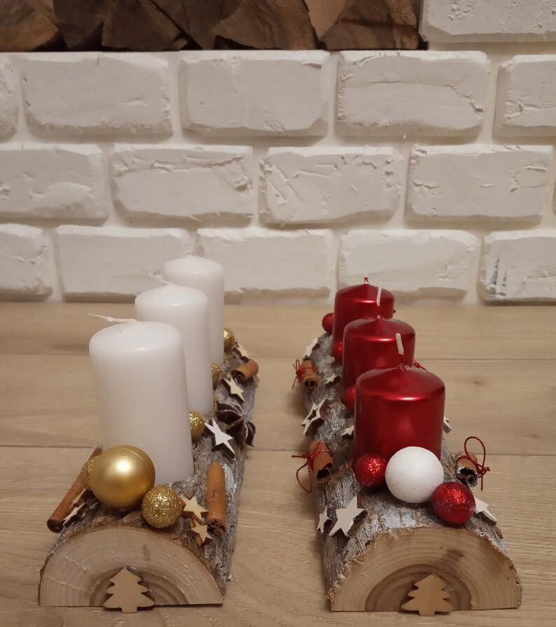 Christmas Rustic Wooden log candle holder Christmas Candle Etsy