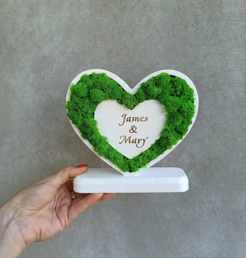 Personalised wooden heart stand with couple's name, Gift For Couple Personalized Gift For Wife From Husband image 2