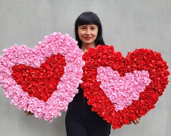 2er-Set Valentinstags-Herzkränze | Rosa & Rote Rosen