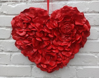 Valentinstag Herzkranz, Türkranz Rotes Herz, Rose HERZKRANZ, Rotes Herz hängend, Valentinstagskranz, Herz-Türkranz