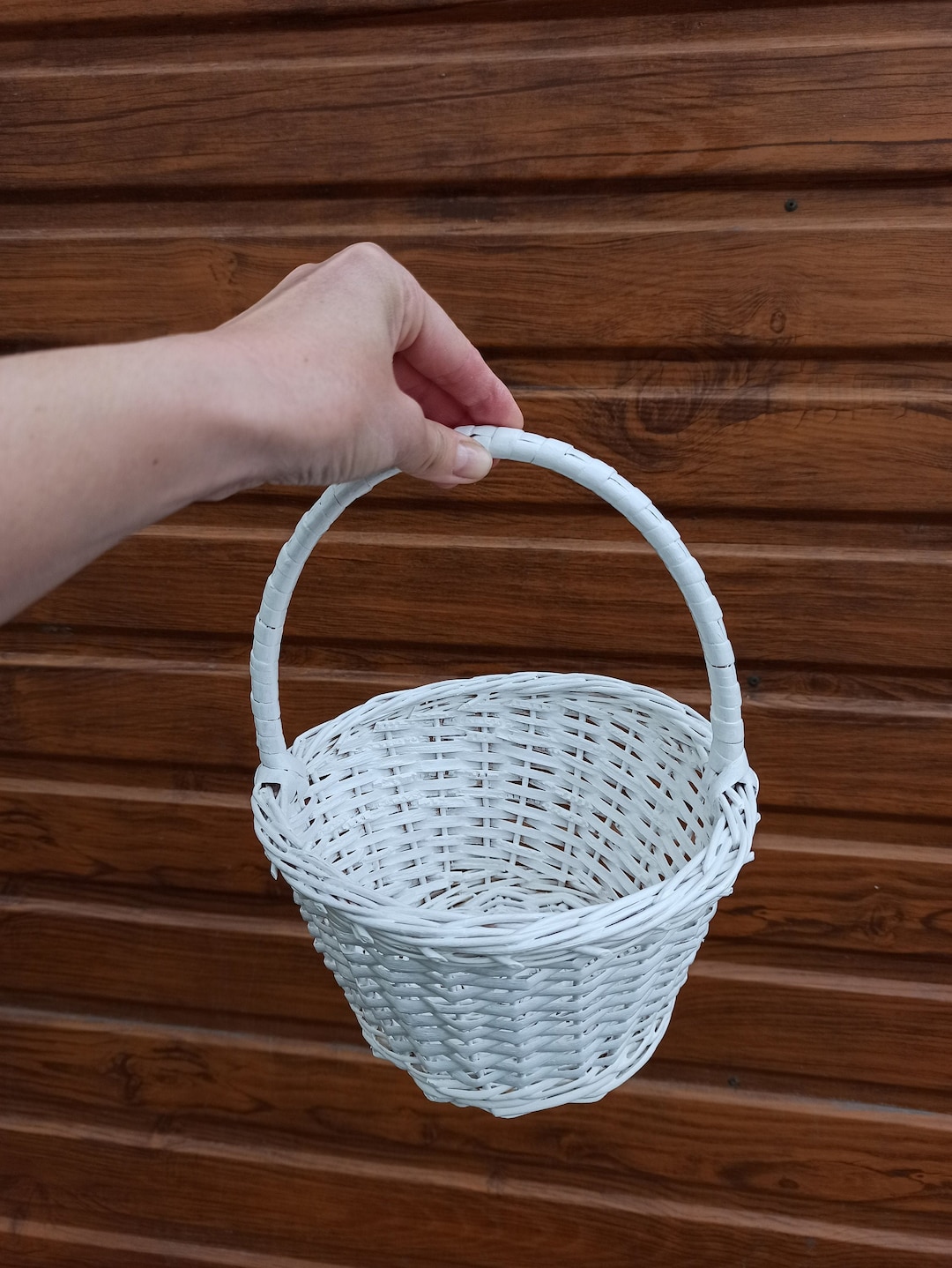 White Wedding Basket, White Wicker Basket, Kid Wicker Basket, Small