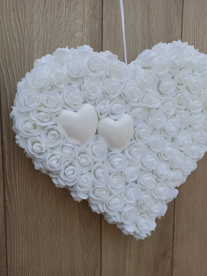 White rose heart wreath valentines wreath front door wreath rose hanging white heart flower heart door wreath white rose door wreath