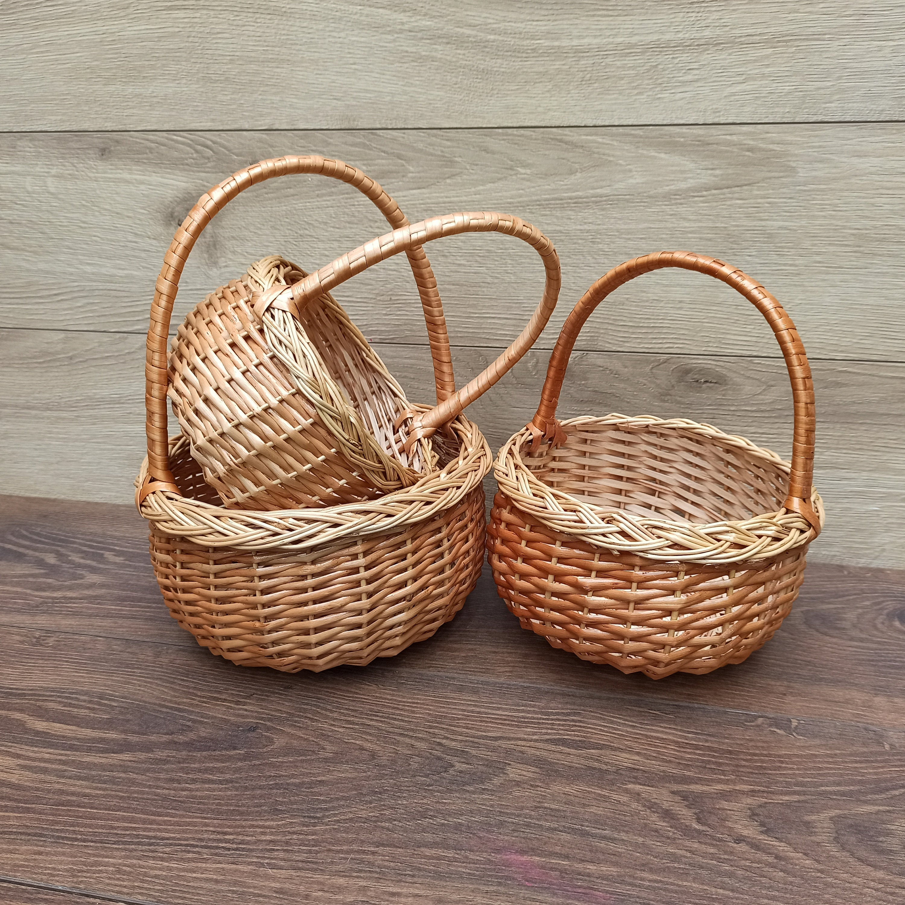 Set Of 3 Small Wicker Baskets Round Baskethandled Set Of 3 Small Wicker Baskets, Small Round Wicker Basket