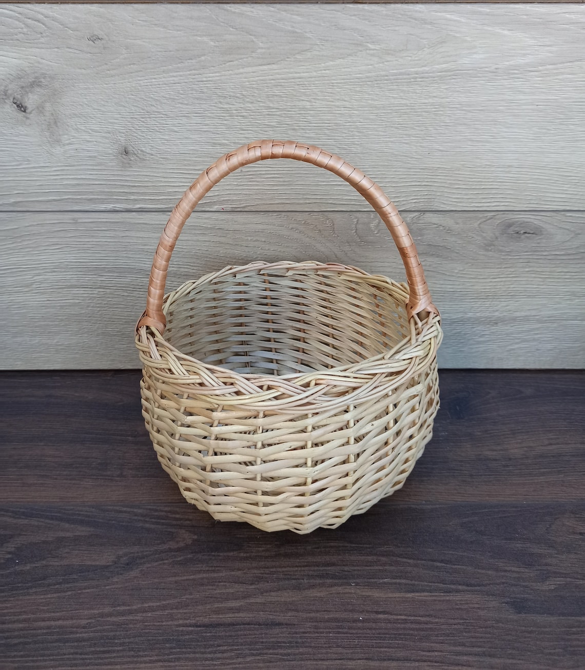 Wicker basket with handle round wicker basket small willow Etsy
