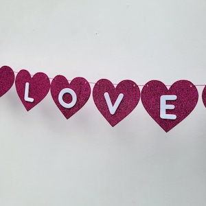 Valentines Day Love Banner, pink heart garland, love garland, Valentine heart banner, Hanging String Hearts, love decor