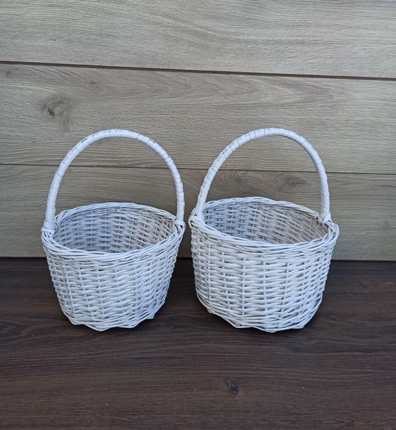 Set of 2 White Wicker Basket Flower Girl Baskets White Etsy
