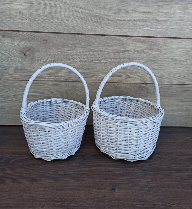 Set of 2 White Wicker Basket Flower Girl Baskets White Etsy