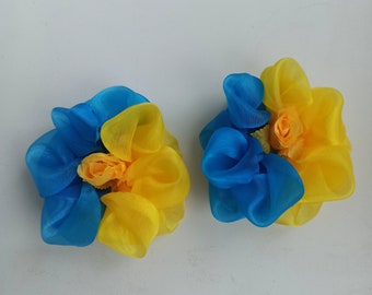 Blue and yellow hair band set, Ukraine Hair Band, Blue and yellow scrunchies, Ukrainian hair flower, Ukraine Scrunchie, Stand with Ukraine,