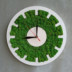Green moss wood wall clock, Wood Wall clock with natural green moss, Moss wall clock, Wall wood clock, Natural decor, Office wall clock