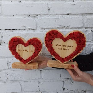 Personalised wooden heart stand with couple's name, Gift For Couple Personalized Gift For Wife From Husband red