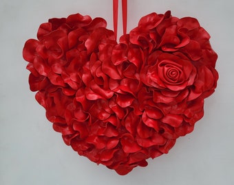 Valentinstag Rotes Herz, Rotes Herz als Hochzeitskranz, Rose HERZ KRANZ, Herz Wandbehang, rotes Herz für Tür, Valentinskranz