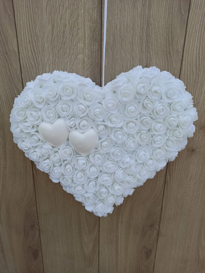 White rose heart wreath valentines wreath front door wreath rose hanging white heart flower heart door wreath white rose door wreath