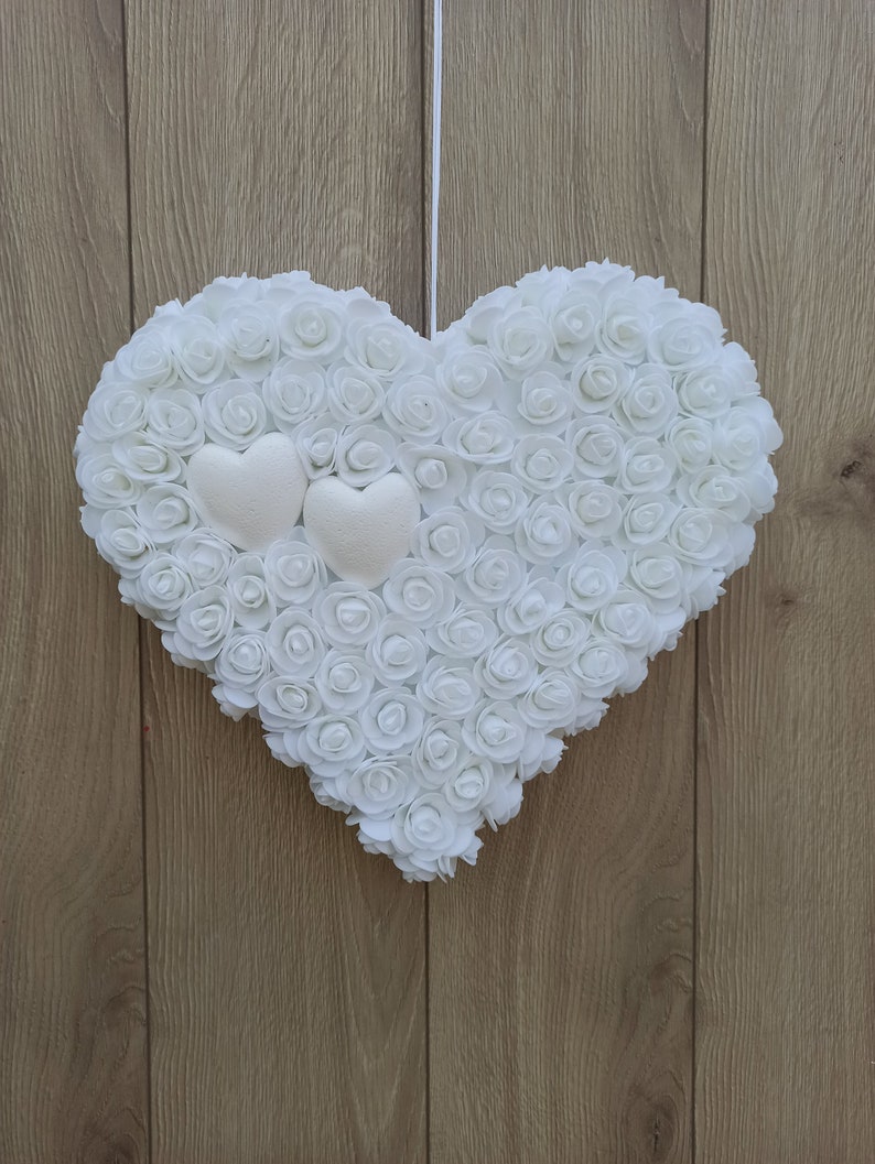 White rose heart wreath valentines wreath front door wreath rose hanging white heart flower heart door wreath white rose door wreath