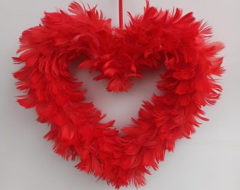 Rote Feder Valentinstag Herzkranz, Herzwandbehang, rotes Herzkranz, Liebeskranz, Hochzeitskranz