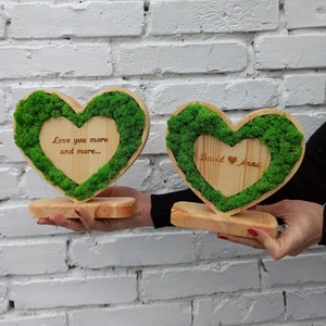 Personalised wooden heart stand with couple's name, Gift For Couple Personalized Gift For Wife From Husband bright green