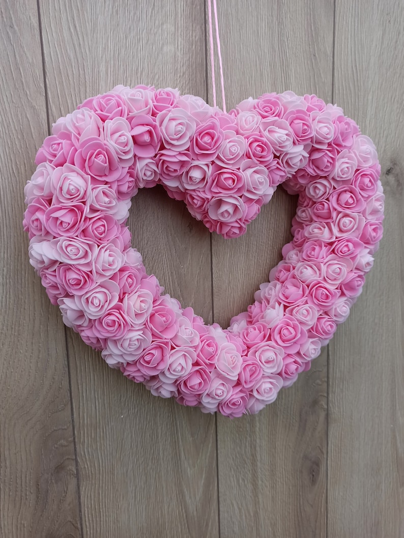 Pink Rose HEART WREATH Pink heart wreathPink wreath wedding Etsy