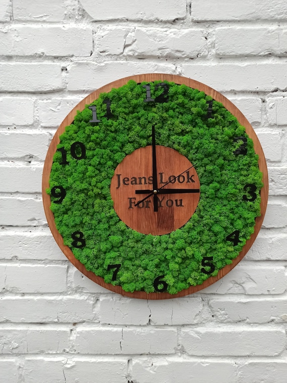 Home & Living Natural decor Wall wood clock with natural moss Office ...