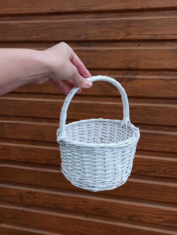 Small White Handled Storage Basket