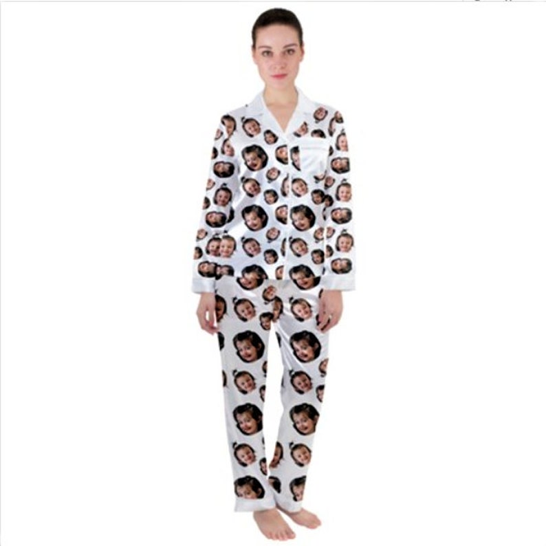Custom Photo Face On Satin Pajama Set Funny Personalised Pjs Etsy