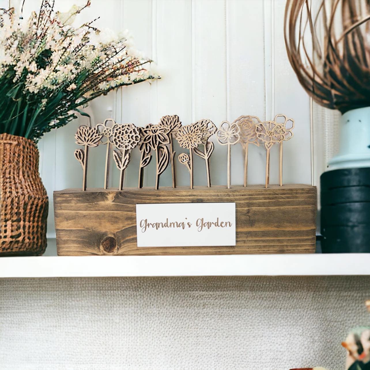 Grandma's Garden Wood Birth Month Flowers Display | Personalized Birth ...