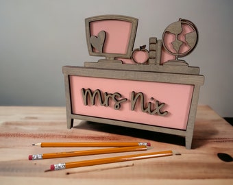 Personalized Teacher Pencil Holder: Engraved Wood Desk Organizer