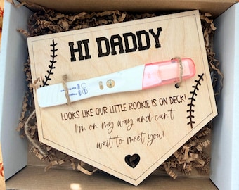 Baseball Pregnancy Announcement for Dad, First Time Dad Gift, Daddy To Be Surprise Reveal, Engraved Wood Keepsake in Gift Box