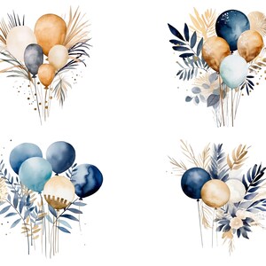 Clipart Balloons Navy Blue and Gold Set Prussian Digital Transparent ...