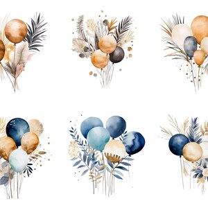 Clipart Balloons Navy Blue and Gold Set Prussian Digital Transparent ...