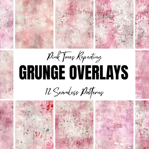 Grunge Overlays Seamless Patterns Set Pink Tones Digital Paper Repeating Background Tiles Clipart Texture Photoshop Pattern Distressed Paint