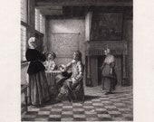Pieter de HOOCH Etching quot Woman with the Water Glass and Soldiers quot 1800s SIGNED Custom Framing COA