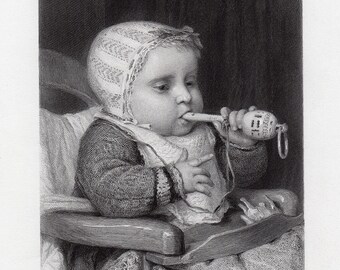 Albretch Samuel ANKER 1800s Engraving The Little Musician Custom Framed COA