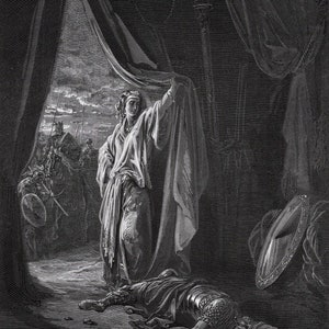Gustave DORE 1800&#39;s Woodcut &quot;Jael Slays her brother Sisera&quot; Gallery Framed SIGNED Certificate of Authenticity
