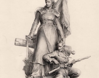 1800s Louis-Ernest BARRIAS Engraving "The Defence of Paris" Professionally Framed COA