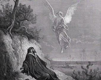 1800s DORE Biblical Woodcut "The Angel Visits Elijah" Gallery Framed SIGNED Certificate of Authenticity