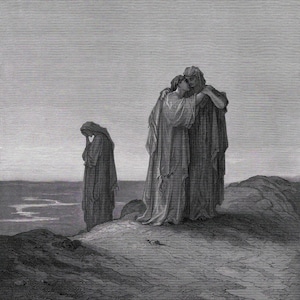 GUSTAVE DORE 1800&#39;s Woodcut &quot;Ruth&#39;s Vow to Naomi&quot; Gallery Framed SIGNED Certificate of Authenticity