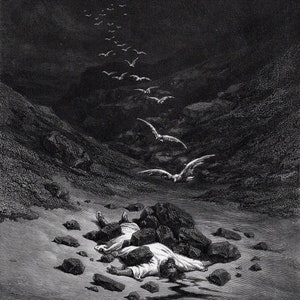 Gustave DORE 1800&#39;s Bible Woodcut &quot;The Stoning of Achan&quot; Gallery Framed SIGNED Certificate of Authenticity