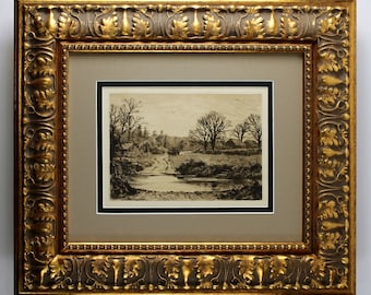 SLOCOMBE ORIGINAL 1800s Radierung ""A Ford on the Lea of Hatfield"" SIGNIERTES gerahmtes Galeriezertifikat."