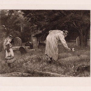 Philip Hermogenes Calderon 1800s Etching &quot;The Grieving Widow&quot; SIGNED Gallery Framed COA