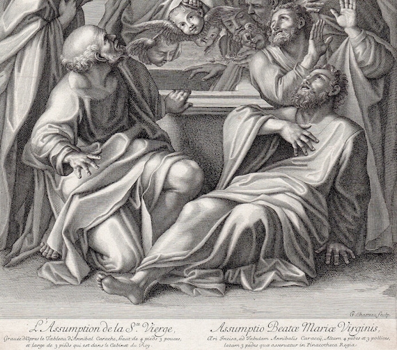 アンニバレ・カラッチ作 1673年 宗教画「聖母被昇天」 額入り 真正証明