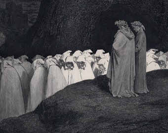 GUSTAVE DORE 1800's Divine Comedy Woodcut "Deep in the Eighth Circle of Hell" Custom Framed SIGNED Gallery Certificate