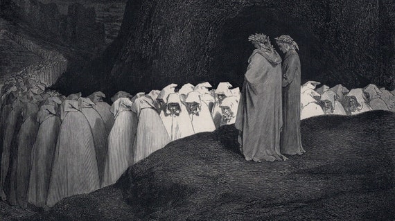 ギュスターヴ・ドレ作 1800年代 神曲 木版画「地獄の第八圏の奥深く