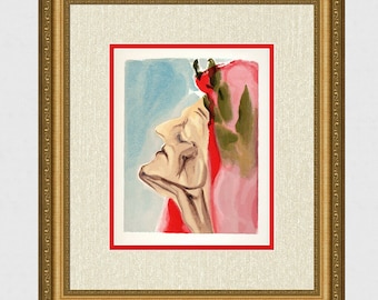 SALVADOR DALI 1960 Divine Comedy Woodcut &quot;Dante&#39;s New Doubt&quot; Framed Authentic Gallery Certificate