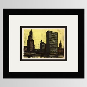 1967 Bernard Buffet Color Lithograph &quot;New York City Architecture&quot; Custom FRAMED Gallery Certificate